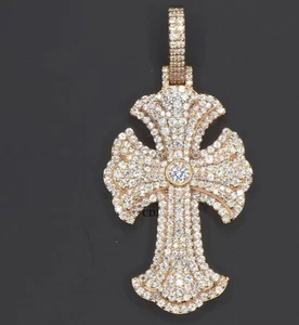 VVS Moissanite Classy Anniversary Gift 4 Him 1" Cross Charm Pendant 925 Silver - Picture 1 of 8