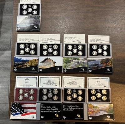 2010-2018 Silver Proof Quarters Sets. (W/Box + COA) - Image 1 of 3