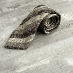Vintage Wool Tie Glenisle Scotland 100% Wool Striped Neck Tie Brown / Beige - Picture 1 of 11