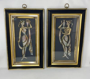 Coppia vintage di accessori da parete MCM Turner donne greche con urne scultura incorniciata - Foto 1 di 19
