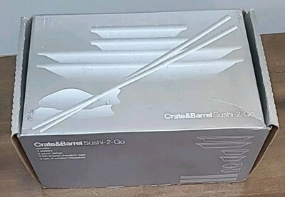 Crate & Barrel Sushi 2 To Go 8 Pc Set Platters Sauce Dishes Chopsticks & Rests - Image 1 of 4