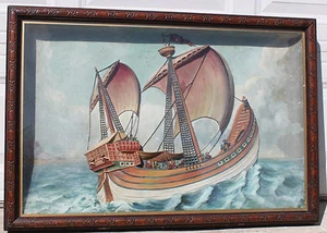 Antique Maritime 19th Century Folk Art Hand Painted Plaster Framed Cased Diorama - Picture 1 of 11