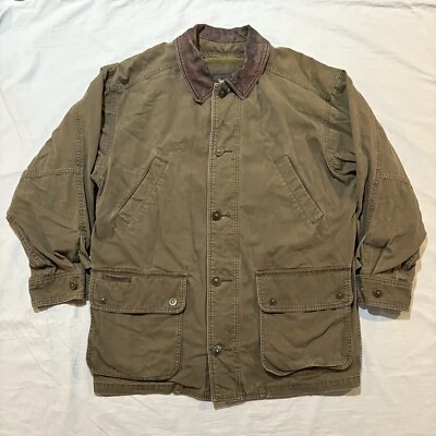 Винтажный Timberland зеленый Chore куртка сарая пальто мужчин L шерсти с подкладкой кожаный воротник - Изображение 1 из 4