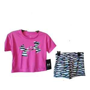 Under Armour Girls Short Set-2T- Rebel Pink-Zebra Look - Picture 1 of 5