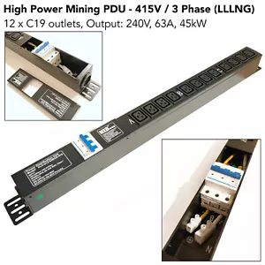 ASIC Cryptocurrency Mining PDU 3 Phase 415V 63A PDU 12 Port C19 250V Output - Picture 1 of 15
