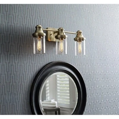 Allen + Roth Ivy 3-Light Vanity Light | Champagne Finish | Clear Glass Shades - Image 1 of 3