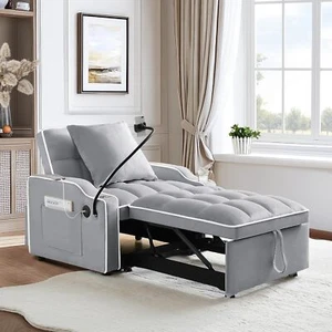 Sofa Bed Chair 3-in-1 Convertible Chair Lounger with Phone Holder&USB Ports - Picture 1 of 14