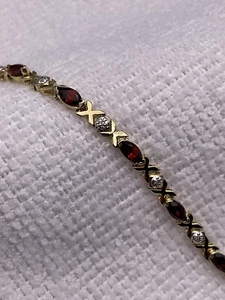 14k Gelbgold rund 3,3 ct Tw Granat & Diamant Tennis Armband 6 3/4 Zoll - Bild 1 von 5