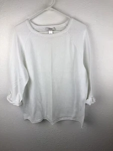 CJ Banks White Mesh Sweater 3/4 Sleeves Womens SZ1X Summer Beachy Cruise A7 - Picture 1 of 4