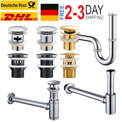 Pop Up Abfluss Ablauf Ventil Ablaufgarnitur rund für Waschbecken Schwarz Silbrig - Bild 1 von 4