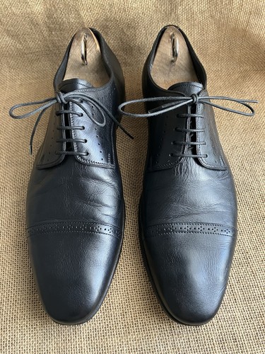 Scarpe derby PRADA da uomo in pelle nera con punta a cappuccio taglia UK 8 US 9