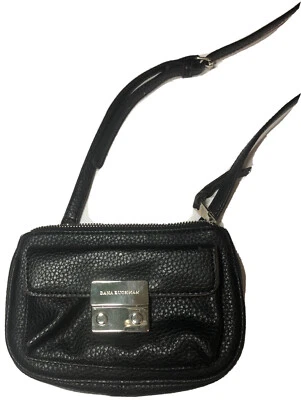 Black DANA BUCHMAN Vegan Leather Crossbody 5”x 8” Fabulous Striped Lining 🌻 - Image 1 of 4