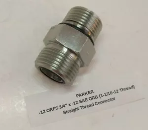 PARKER -12 ORFS 3/4" x -12 SAE ORB (1-1/16-12) Straight Thread Connector - Picture 1 of 10
