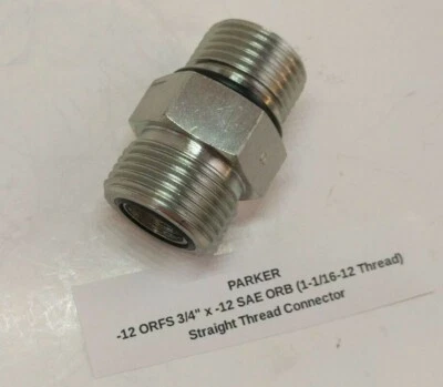 PARKER -12 ORFS 3/4" x -12 SAE ORB (1-1/16-12) Straight Thread Connector  - Image 1 of 4