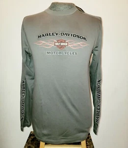 Harley Davidson Herren S Nadelstreifen Flammen Heavyweight Langarm Tee 99038-16VM - Bild 1 von 8