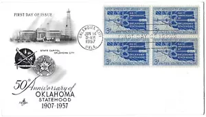 4 '57 FDCs Oklahoma Sthd, Nat. Edu Assoc, Jamestown Festival, 100 years Steel - Picture 1 of 4