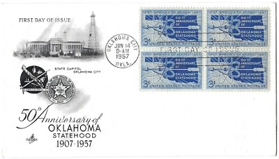 4 '57 FDCs Oklahoma Sthd, Nat. Edu Assoc, Jamestown Festival, 100 years Steel - Image 1 of 4