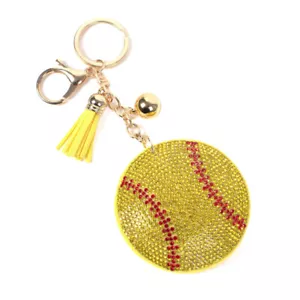 Schlüsselanhänger Gold Bling Kristall Baseball Sport Quaste - Bild 1 von 3