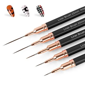 Metallic Nail Art Pens Liner 5PCS Black Long Thin Gel Polish 5/8/12/20/25mm - Picture 1 of 7