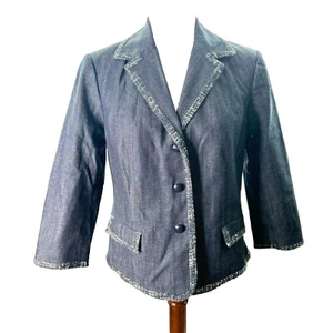 NWT Talbots Blue Chambry Trim Cotton Classic Grace Fit Blazer Sz 6 Jacket Denim - Picture 1 of 11