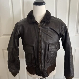Vtg 1950s 60s Leather Bomber Jacket Fur Collar Scovil M L Motorcycle Military - Picture 1 of 21