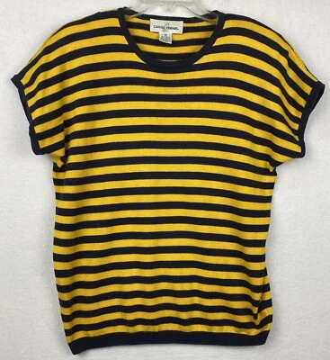 Casual Corner M Striped Sweater Top Blue Gold Vintage 90s Y2K Hong Kong - Image 1 of 4