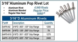 Pop Rivets 3/16" Aluminum Rivet Aluminum Mandrel - Lot of 4,949 Rivets - Picture 1 of 1
