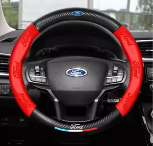 15" PU Leather+Carbon fiber Steering Wheel Cover For Ford Falcon Fiesta Figo - Picture 1 of 13