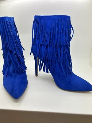 Bota curta Steve Madden Flapper Stiletto azul royal borla camurça/tamanho 7,5 - Imagem 1 de 4