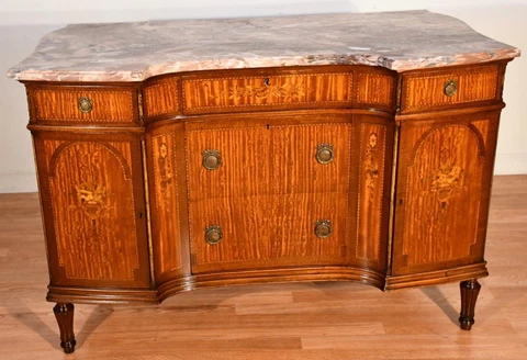1900 Antique French Louis XVI Satinwood inlaid & Marble top Dresser / commode Cover