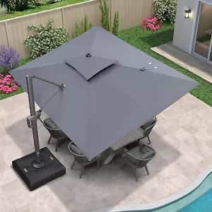 9'x 12' Cantilever Patio Umbrella Outdoor Double Top Large Umbrella with Base - Picture 1 of 12