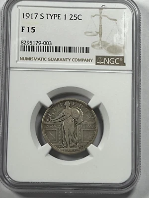1917-S Type 1 Standing Liberty Quarter : NGC F15 - Image 1 of 4