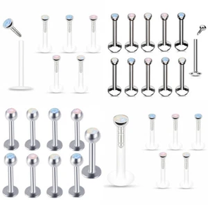 6X Opalite 6mm-12mm Steel Bar Lip Labret Ring Monroe Ear Tragus Studs Piercing - Picture 1 of 12