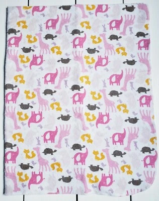 Carters Safari Baby Receiving Blanket Pink Giraffe Elephant Orange Fox Turtle - Image 1 of 4