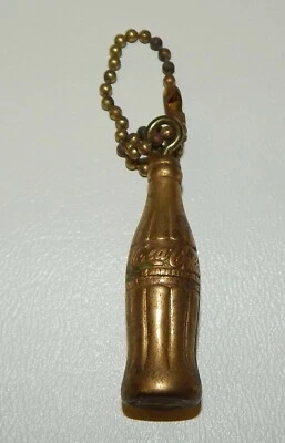 Vintage Coca Cola Coke Miniature Gold Colored Metal Bottle Keychain - Image 1 of 2