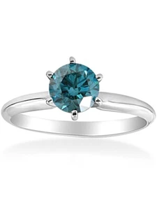 0.75 Carat Genuine Blue Diamond Solitaire Ring in 14k Gold - Picture 1 of 1