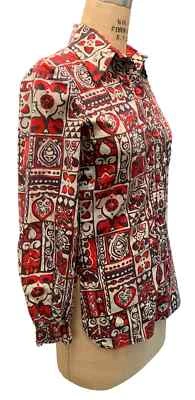 Vintage 70s Women's LS "Batik" Print Tunic Shirt - Sz XS/S - 5 Button Placket - Image 1 of 4
