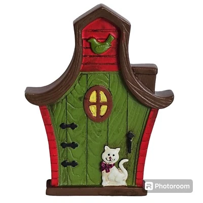 House Door Cat Wall Art Decorative Hanging Plaque Red Green Vintage? - Image 1 of 4