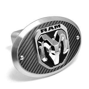 RAM 2019 up 3D Logo on Carbon Fiber Look Oval Billet Aluminum 2" Tow Hitch Cover - Picture 1 of 6