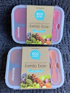 2 Eco One~Bento Boxes Lunch Storage Silicone ORANGE /RED BPA-Free FORK INC~NEW - Picture 1 of 7