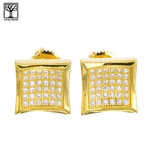 Herren Iced 14k G/S plattiert Hohl Quadrat CZ Schraubverschluss L Ohrringe SHS 612 - Bild 1 von 8