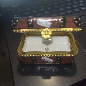 Valigia portagioie porcellana Limoges Francia marrone USA vintage bauletto - Foto 1 di 13