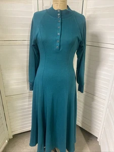 Vintage Together! 80s Women's Medium Knit Cotton Green Dress Maxi A Line USA - Picture 1 of 9