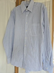 Breuer Dress Shirt 15 3/4 Italy Blue Check - Picture 1 of 8