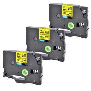 Cinta adhesiva extra negra sobre amarilla 3PK para Brother TZ TZe S631 12MM   - Imagen 1 de 9
