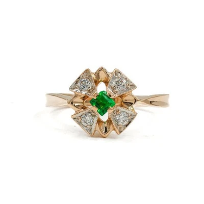 Ring mit Smaragd und Zirkonia in 14 Kt. 585 Rose gold 55 top - Bild 1 von 4