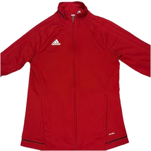 ADIDAS CLIMALITE Women’s Full Zip Track Jacket Red Sz Small 3 Stripe Running - Picture 1 of 7