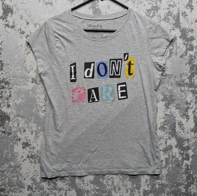 Wound Up Women's Top XXL Gray Soft I Don't Care Graphic T-Shirt Chest 37" GUC - Image 1 of 4