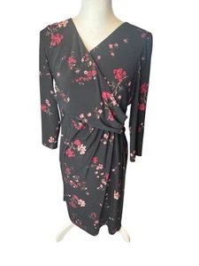 Lauren Ralph Lauren Damen schwarz Blumendruck Surplice Jerseykleid Größe 12 neu ohne Etikett - Bild 1 von 5