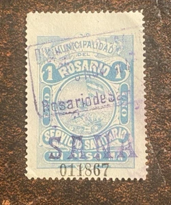 1904 - Blu Argentina Rosario 1 Peso Tassa di Prostituzione Usato - Servizio Sanitario - Foto 1 di 2